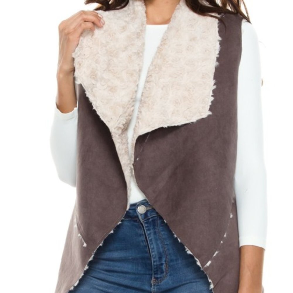 Suede Vest with Faux Fur Collar & Interior (NWT)
